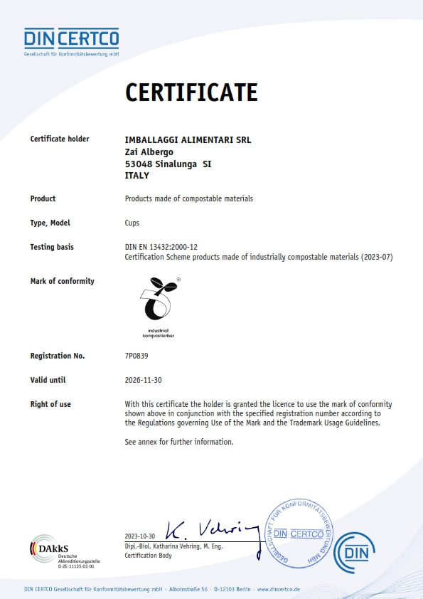 Certificación OK COMPOST Descartables