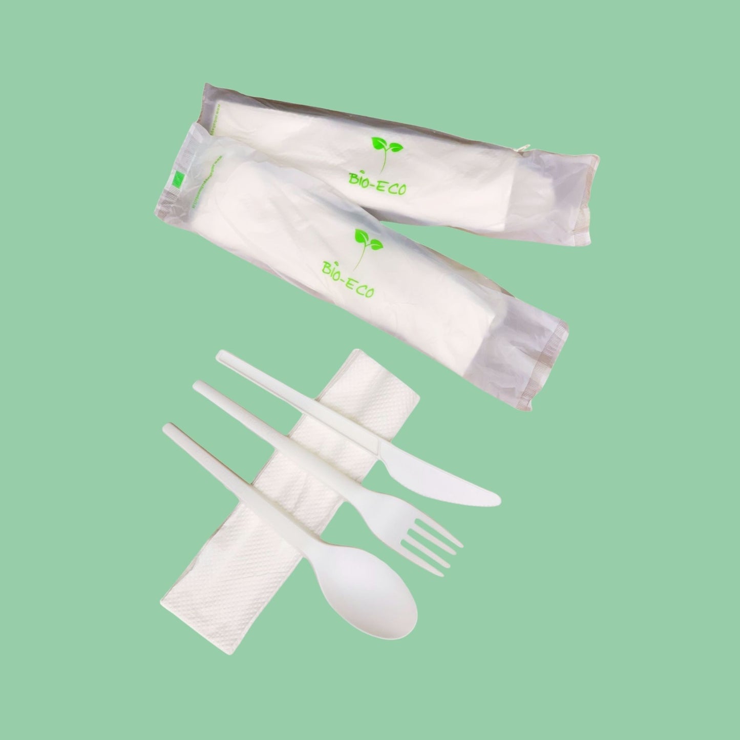 PACK TRIS+SERVILLETA (tenedor/cuchillo/cuchara/servilleta) EN CPLA - BIOECO