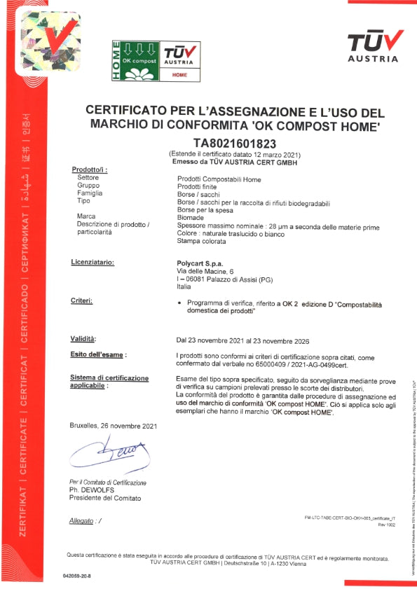 Certificación OK COMPOST BOLSAS, FILM, PAPEL ACOPLADO