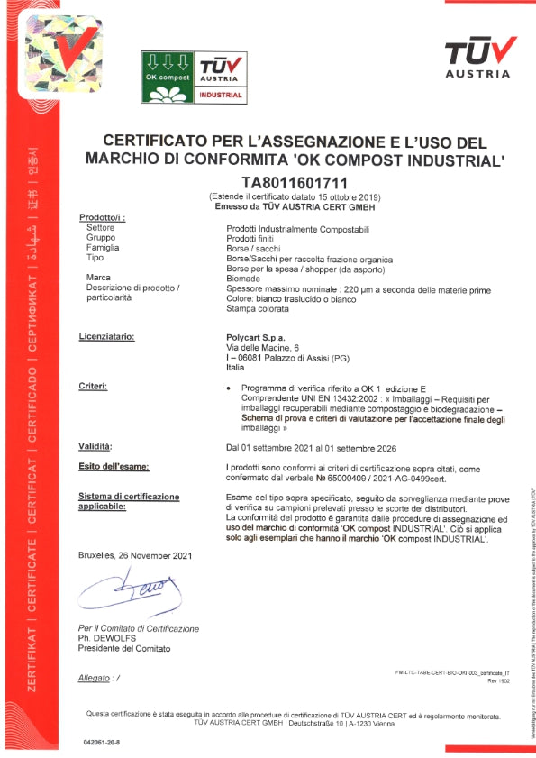 Certificación OK COMPOST BOLSAS, FILM, PAPEL ACOPLADO