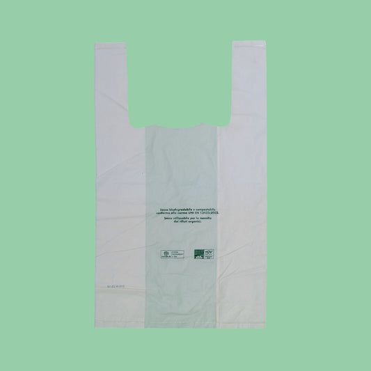 Bolsa camiseta BioEco 36x40 cm my14 - Biodegradable, Compostable, Certificada - Caja 500 unidades