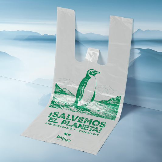 Bolsa camiseta BioEco 42x50 cm, my14 y my21 - Biodegradable, Compostable, Certificada - Caja 500 unidades